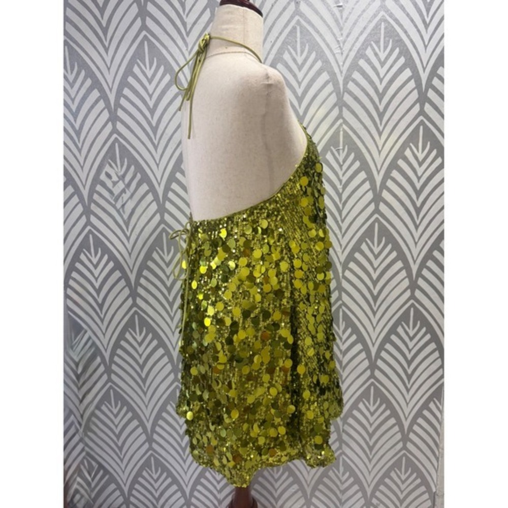 Princess Polly Fluorescent Party Sequin Halter Mini Dress Green Backless US 2 - Picture 5 of 8